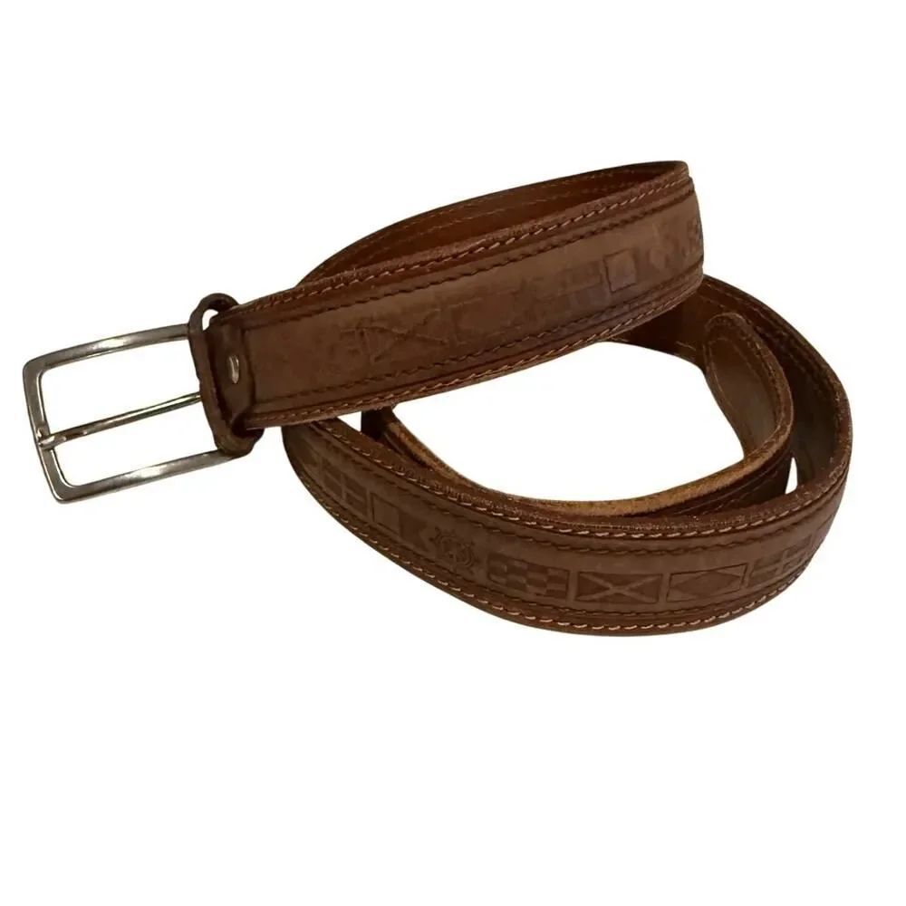 Leather Nautical Flag Belt Made in Italy Men's Sz. 35